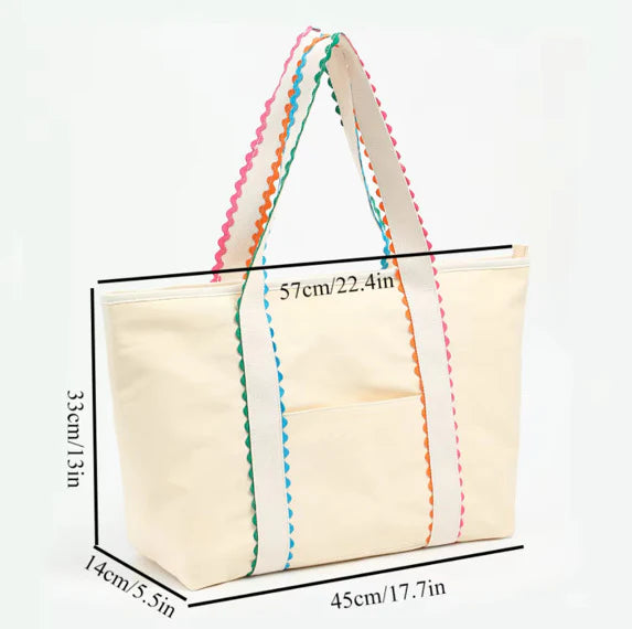 Multi Color Trim Tote & Cosmetic Bag