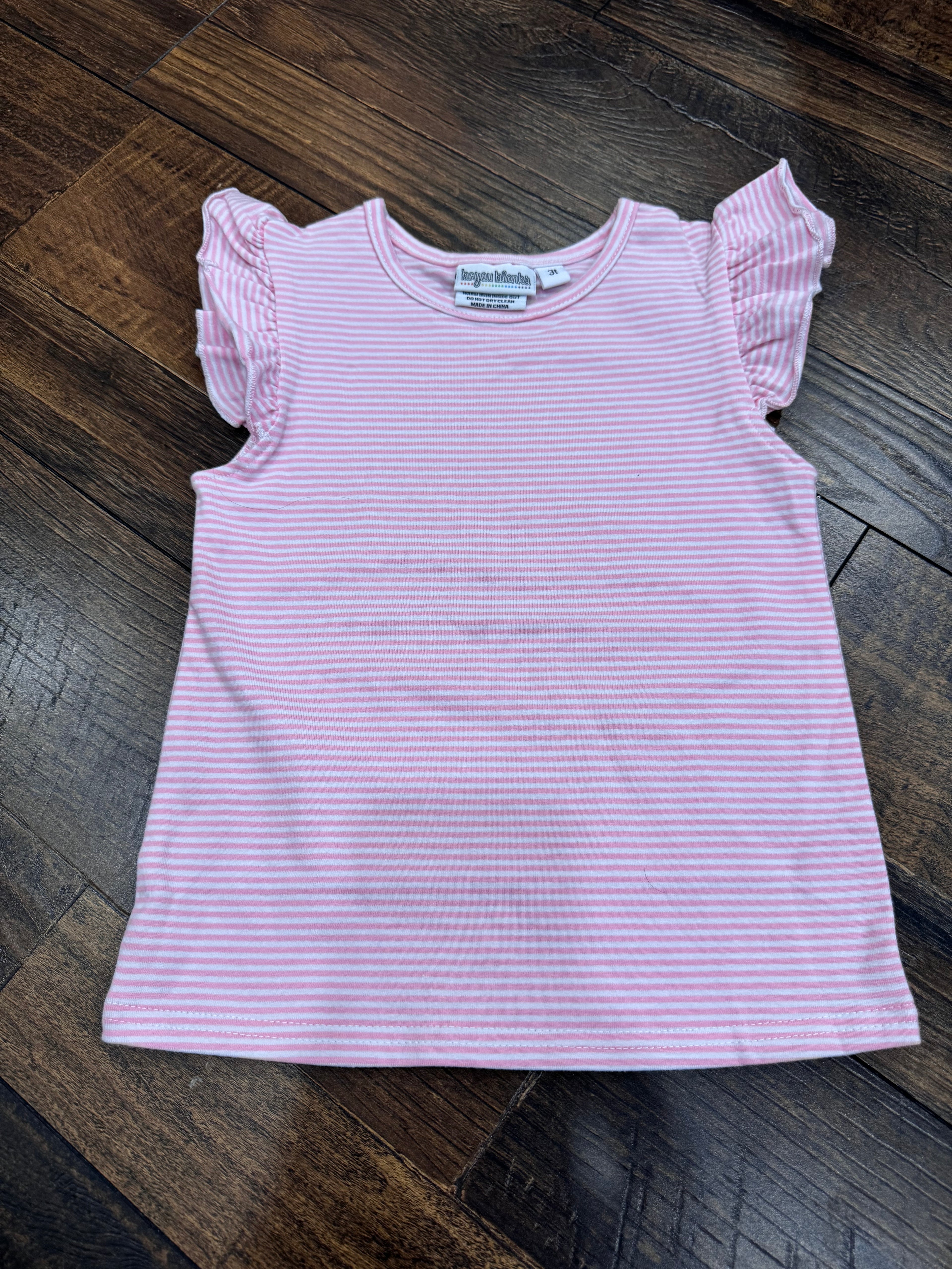 3T Pink Stripe Flutter Sleeve Tee