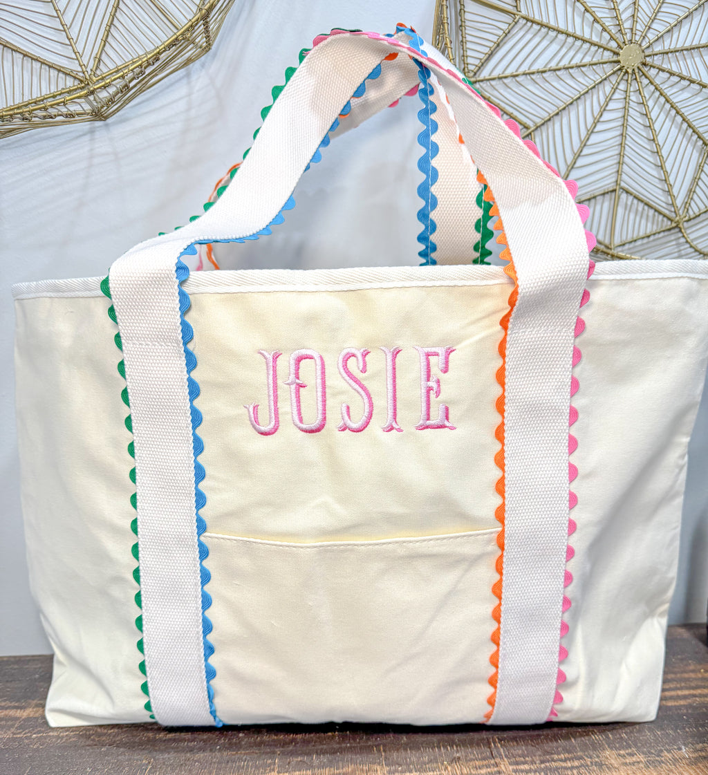 Multi Color Trim Tote & Cosmetic Bag