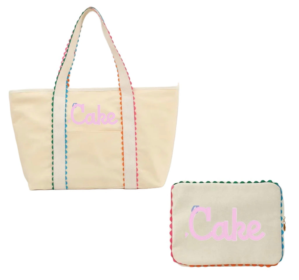 Multi Color Trim Tote & Cosmetic Bag